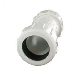 A picture of a PVC compression coupling for sprinkler pipe repair.