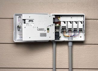 Irrigation controller open with completed wiring