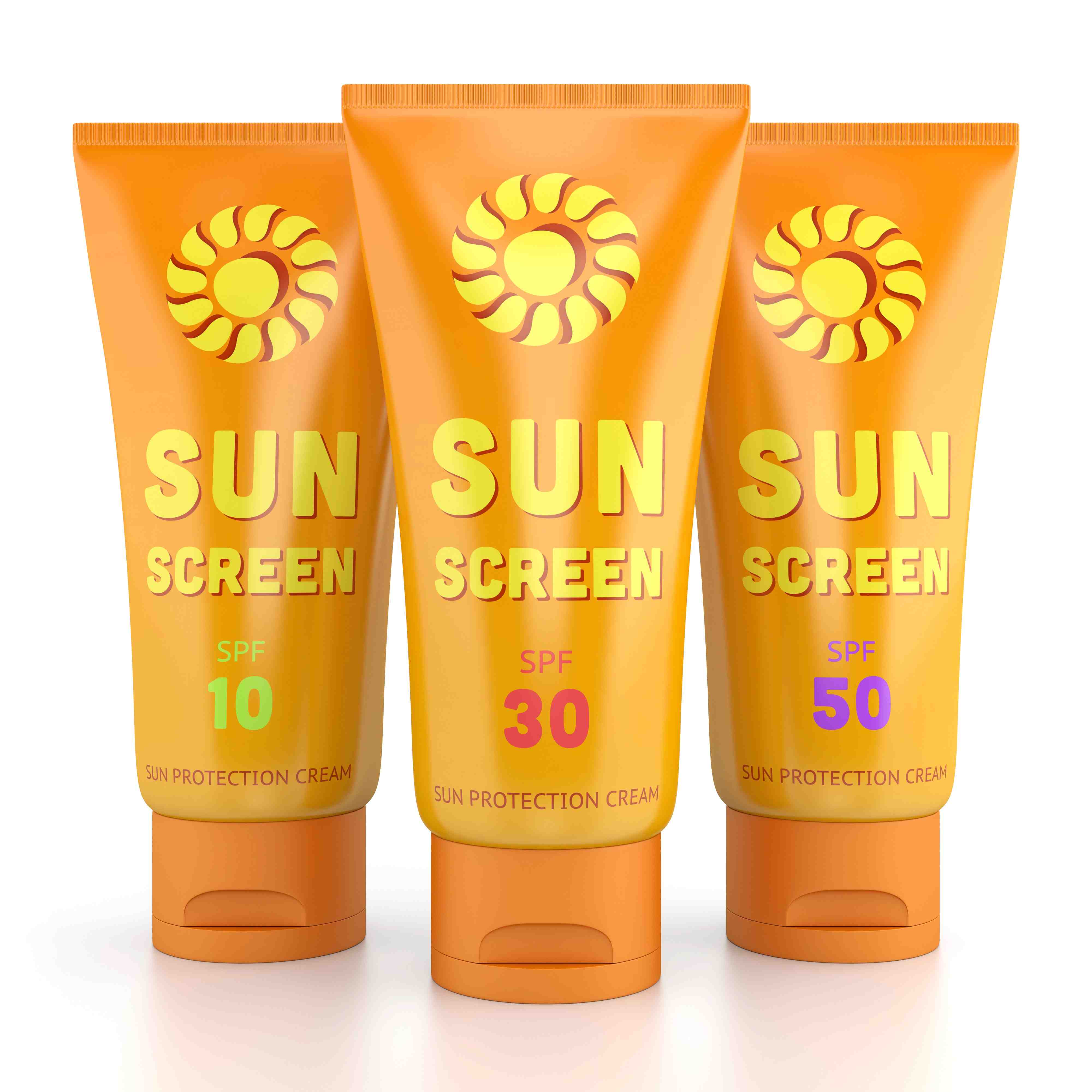 Three Sunscreen Tubes Isolated On White