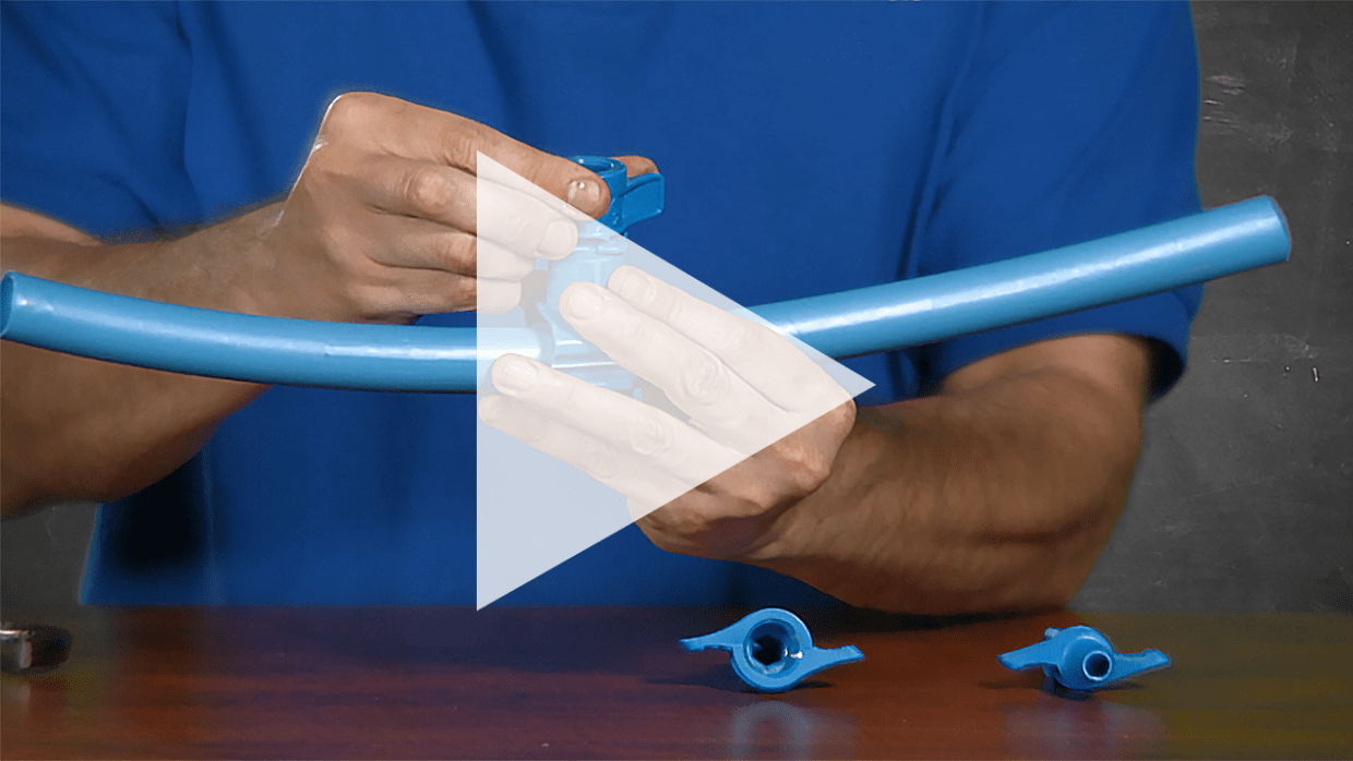 This picture shows the Sprinkler Warehouse Pro adding a Blu-Lock Nitro Saddle like a tee on tubing.