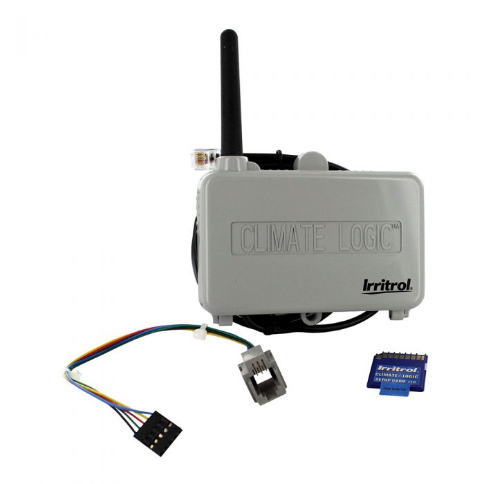 This is a product image showing the Irritrol CL-100-WIRELESS climate logic wireless weather sensor system.