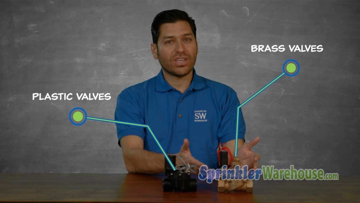 Choosing Plastic or Brass Valves 6 This video thumbnail shows the Sprinkler Warehouse product specialist with a sprinkler valve on a table.