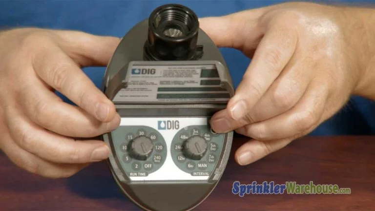 Tutorials Install & Design 23 This video thumbnail shows the Sprinkler Warehouse Pro holding the DIG 2 Dial Hose End Timer.