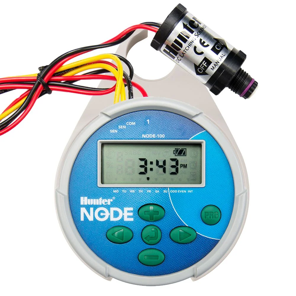 Hunter NODE 1 Station Battery Operated Controller | NODE-100 3 Hunter NODE 1 Station Battery Operated Controller with DC Latching Solenoid | NODE-100
