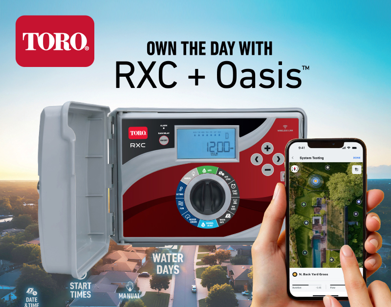 Graphic marketing the Toro RXC controller and accompanied Oasis app.